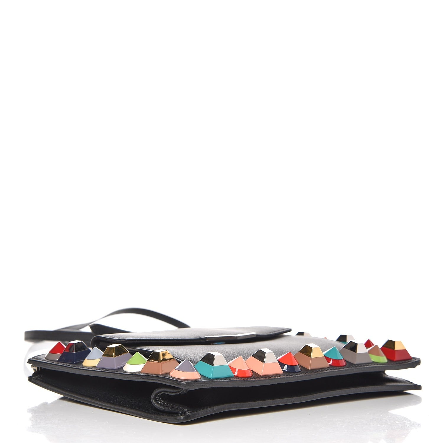 Fendi Vitello Dolce Studded Mini 2Jours Pouch Black Multicolor 6 of 15