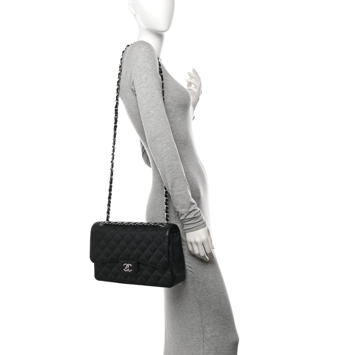 Caviar Quilted Jumbo Double Flap Black