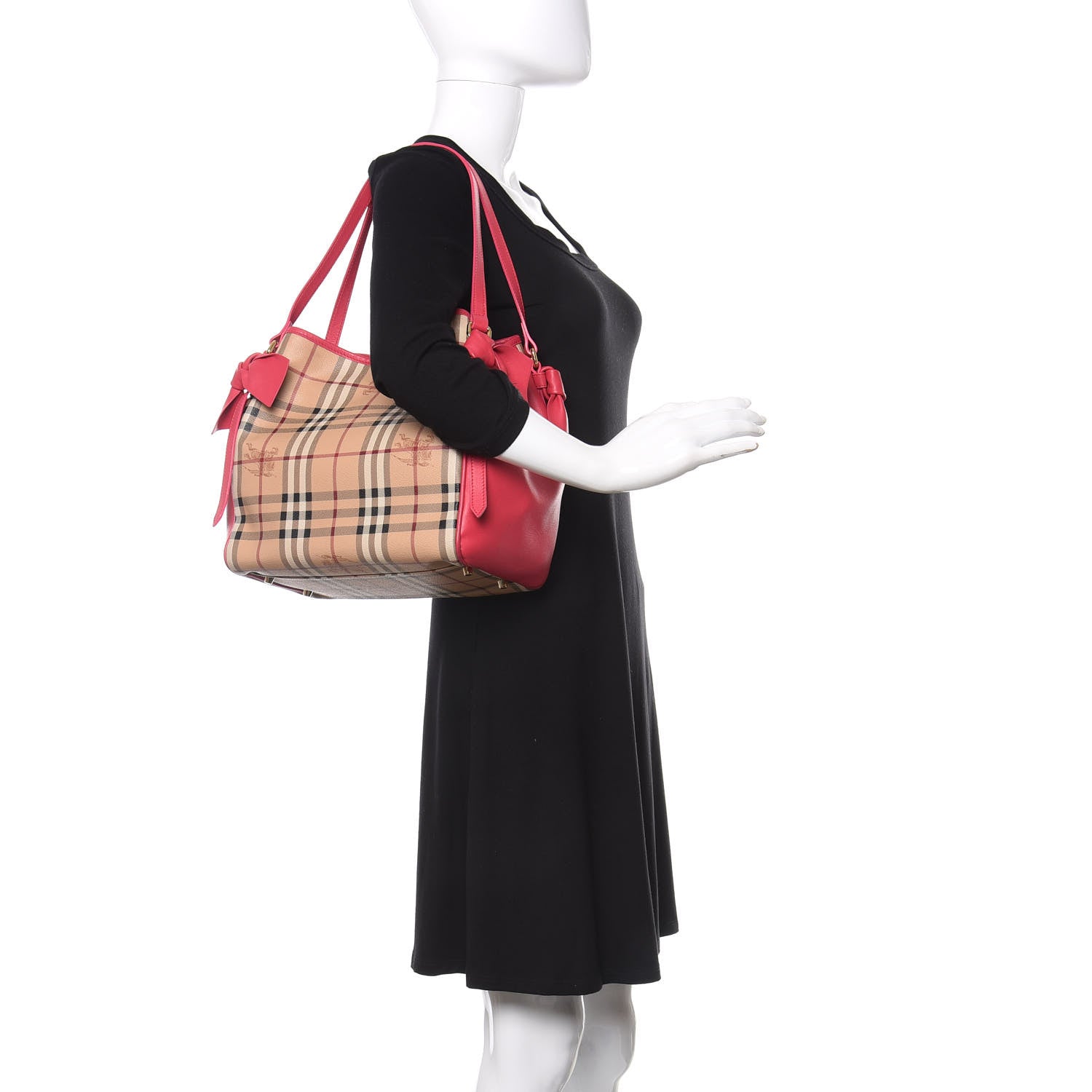 Burberry Haymarket Check Bow Small Canterbury Tote Bright Crimson Pink 2 of 14