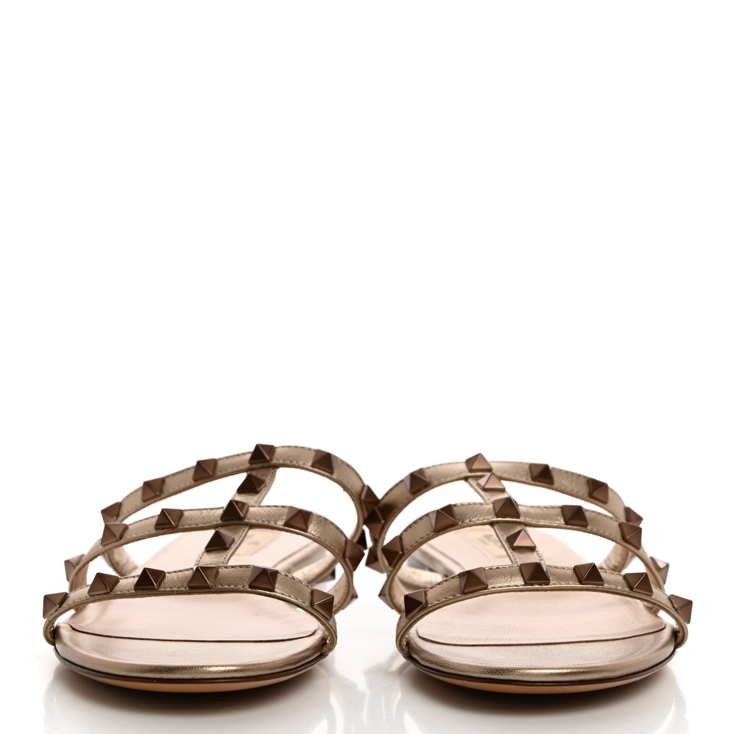 Valentino Garavani Metallic Nappa Rockstud Caged Flat Slide Sandals 37.5 Skin 2 of 8