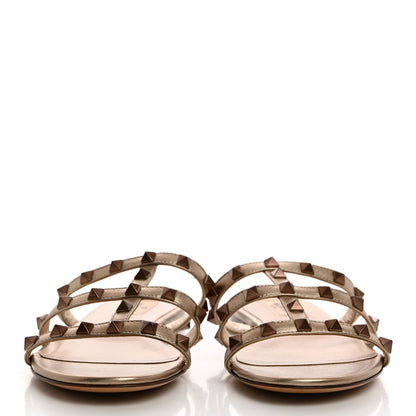 Valentino Garavani Metallic Nappa Rockstud Caged Flat Slide Sandals 37.5 Skin 2 of 8