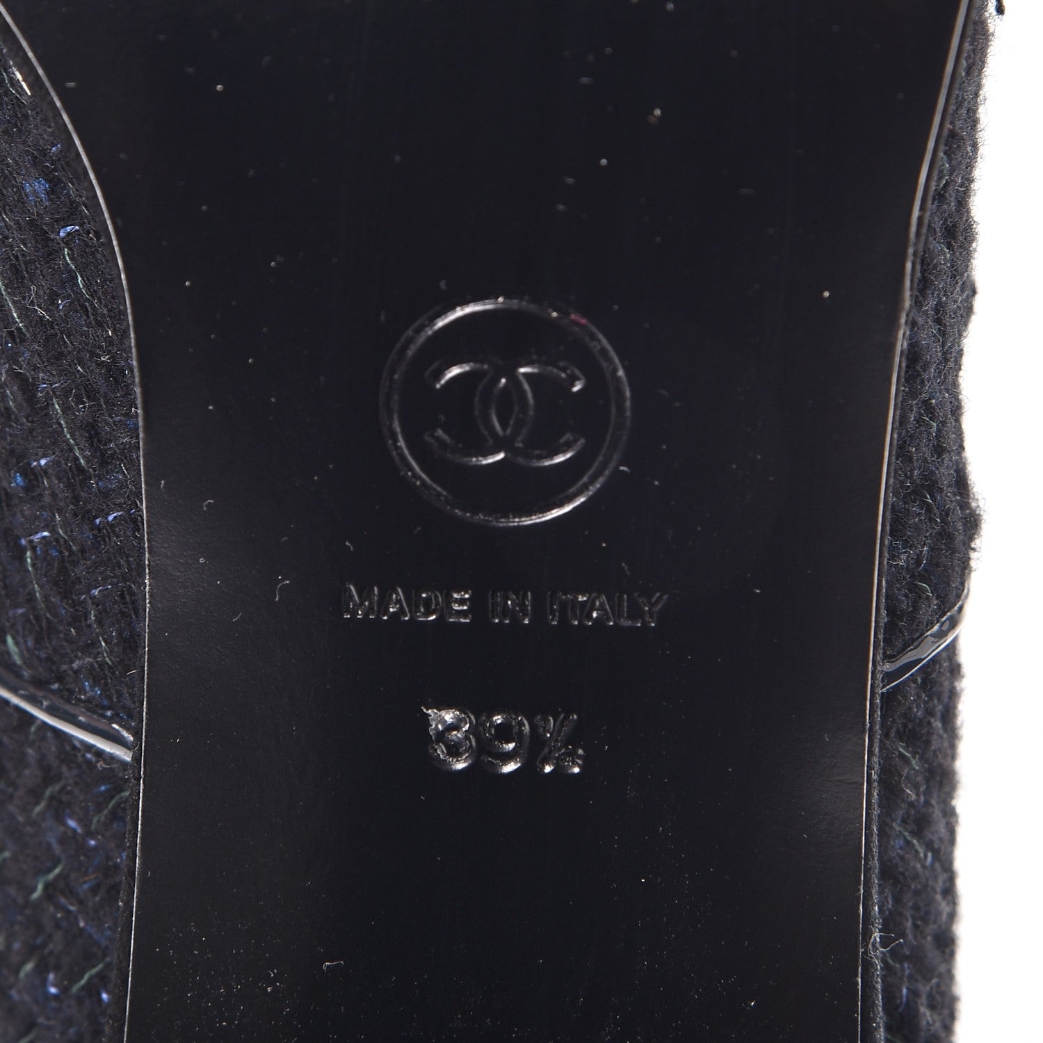 Chanel Tweed Patent Mid Calf Boots 39.5 Navy 6 of 8
