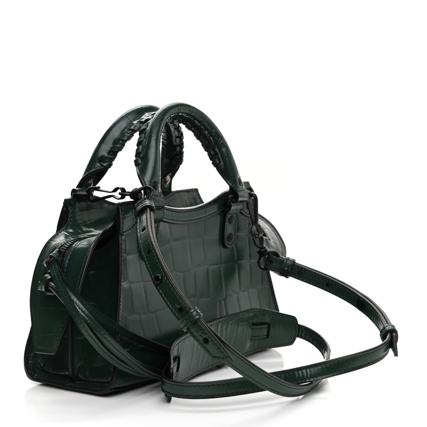 Semi Shiny Calfskin Crocodile Embossed Neo Classic Black Hardware Mini City Forest Green