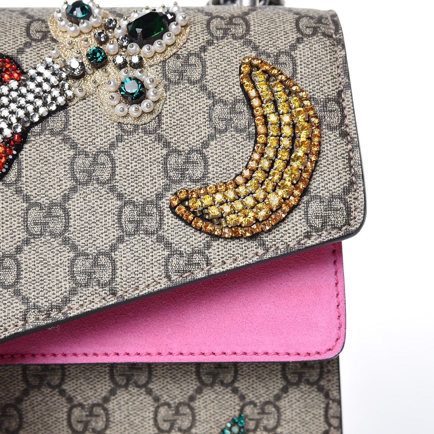 GG Supreme Monogram Suede Pierced Heart Embroidered Medium Dionysus Shoulder Bag Beige Ebony Pink Tropical Flower