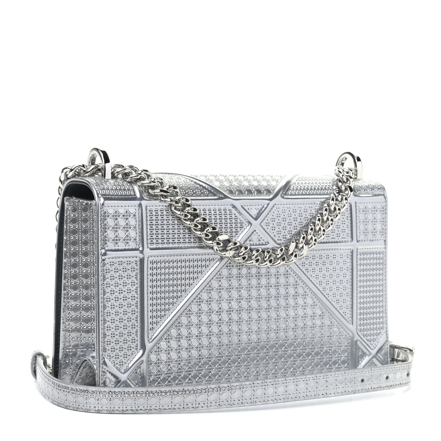 Christian Dior Metallic Patent Micro-Cannage Medium Diorama Flap Bag Silver 2 of 4