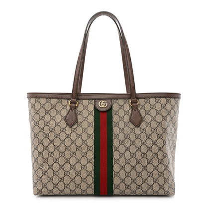 Gucci GG Supreme Monogram Textured Calfskin Web Medium Ophidia Shopping Tote Beige Ebony New Acero 1 of 11