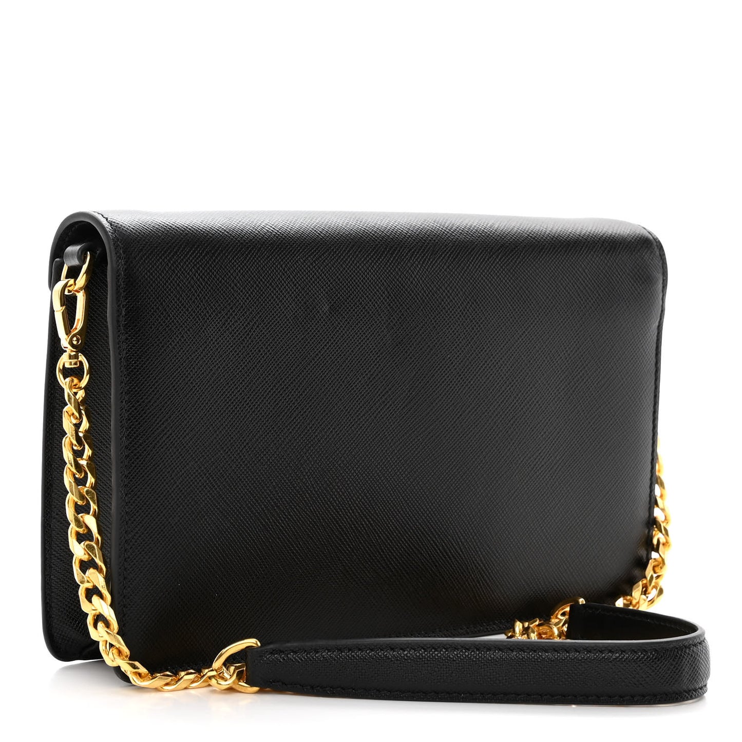 Saffiano Lux Metal Triangle Logo Mini Envelope Chain Shoulder Bag Black
