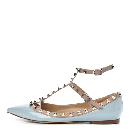 Valentino Garavani Patent Nappa Rockstud Cage Ballerina Flats 39 Sky Sorbet Poudre 1 of 9