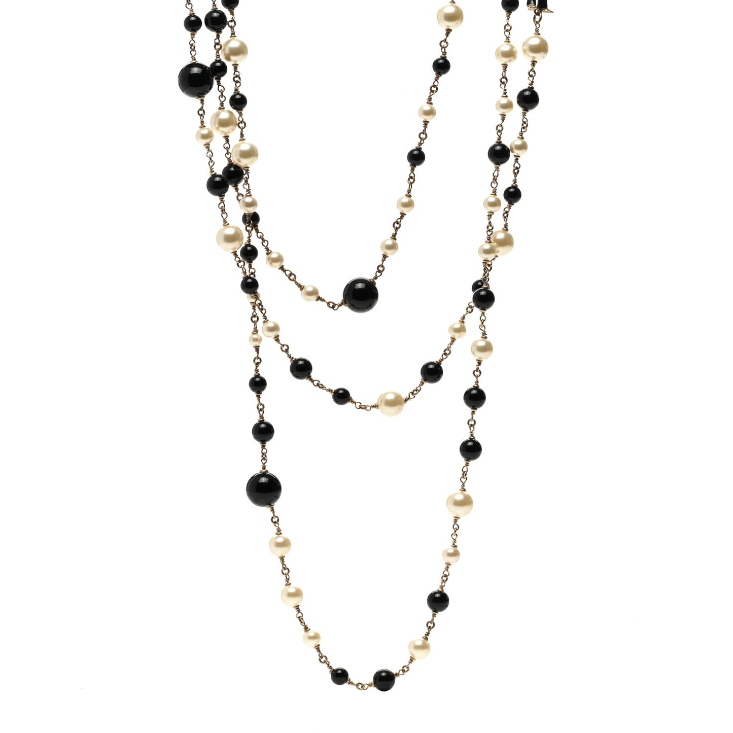Pearl CC 100th Anniversary Coco Charm Necklace Black Beige Gold