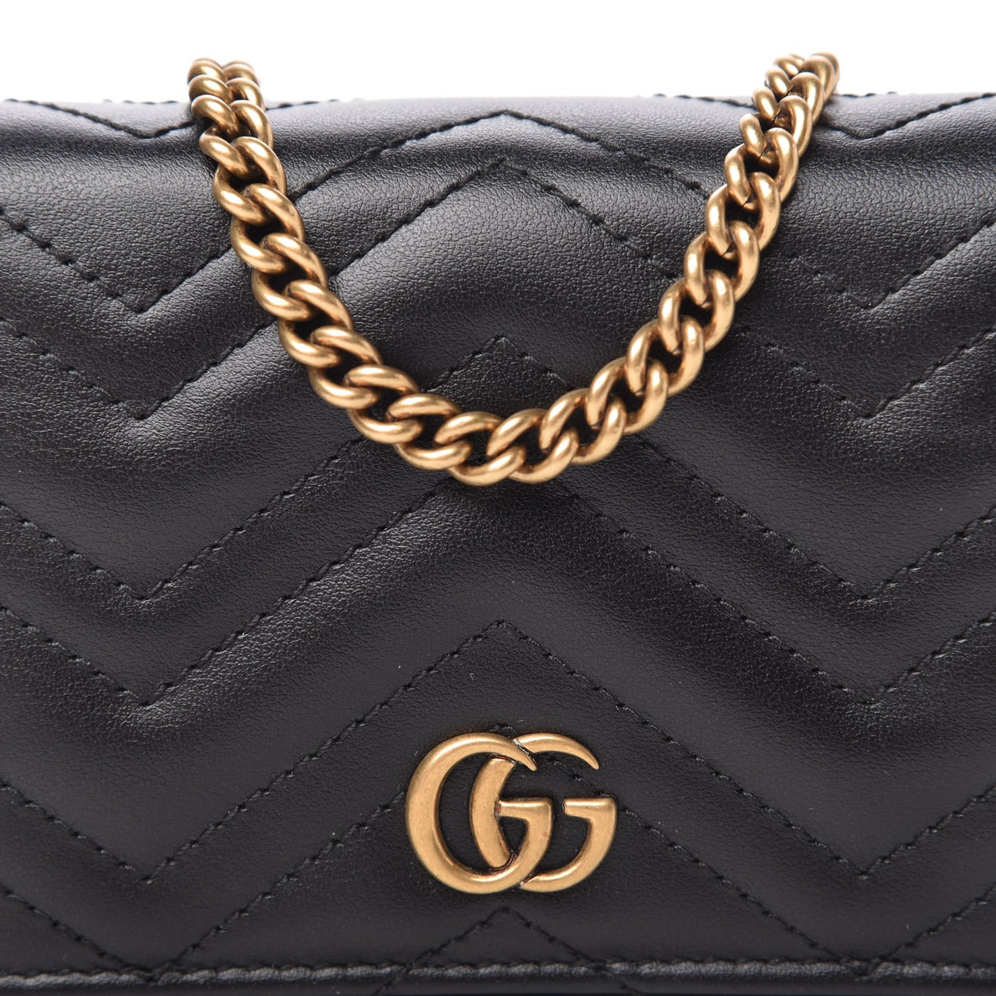 Calfskin Matelasse GG Marmont Mini Wallet On Chain Black