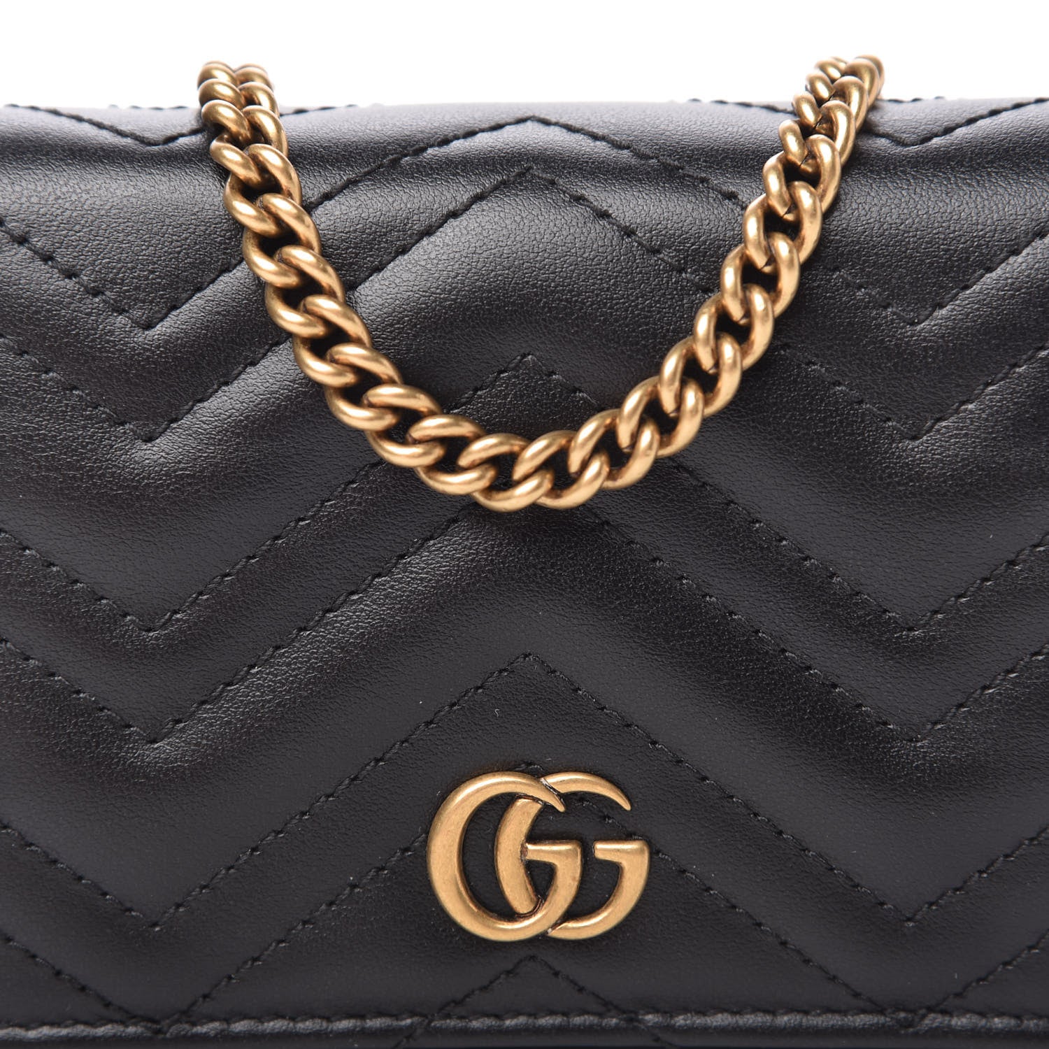 Gucci Calfskin Matelasse GG Marmont Mini Wallet On Chain Black 10 of 11