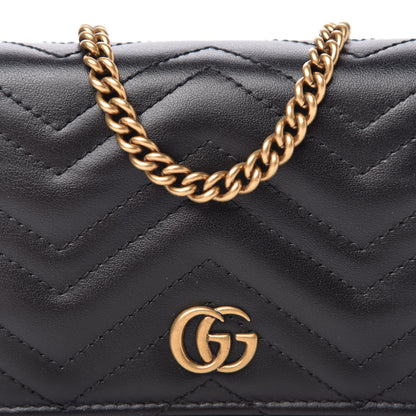 Gucci Calfskin Matelasse GG Marmont Mini Wallet On Chain Black 10 of 11