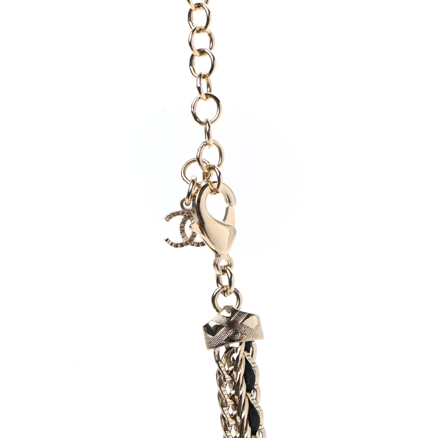 Metal Lambskin Crystal Chain CC Necklace Black Gold