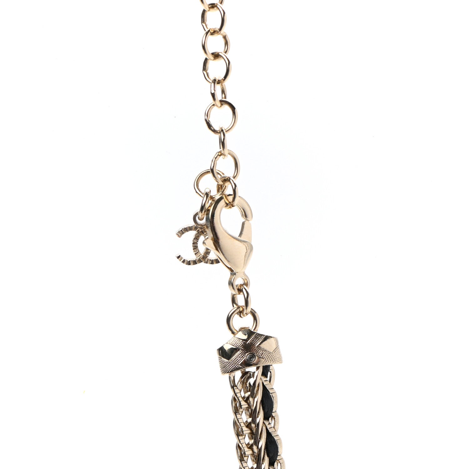 Chanel Metal Lambskin Crystal Chain CC Necklace Black Gold 5 of 7