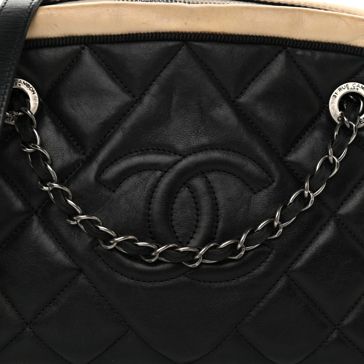 Calfskin Quilted Small Ballerine Camera Case Black Beige