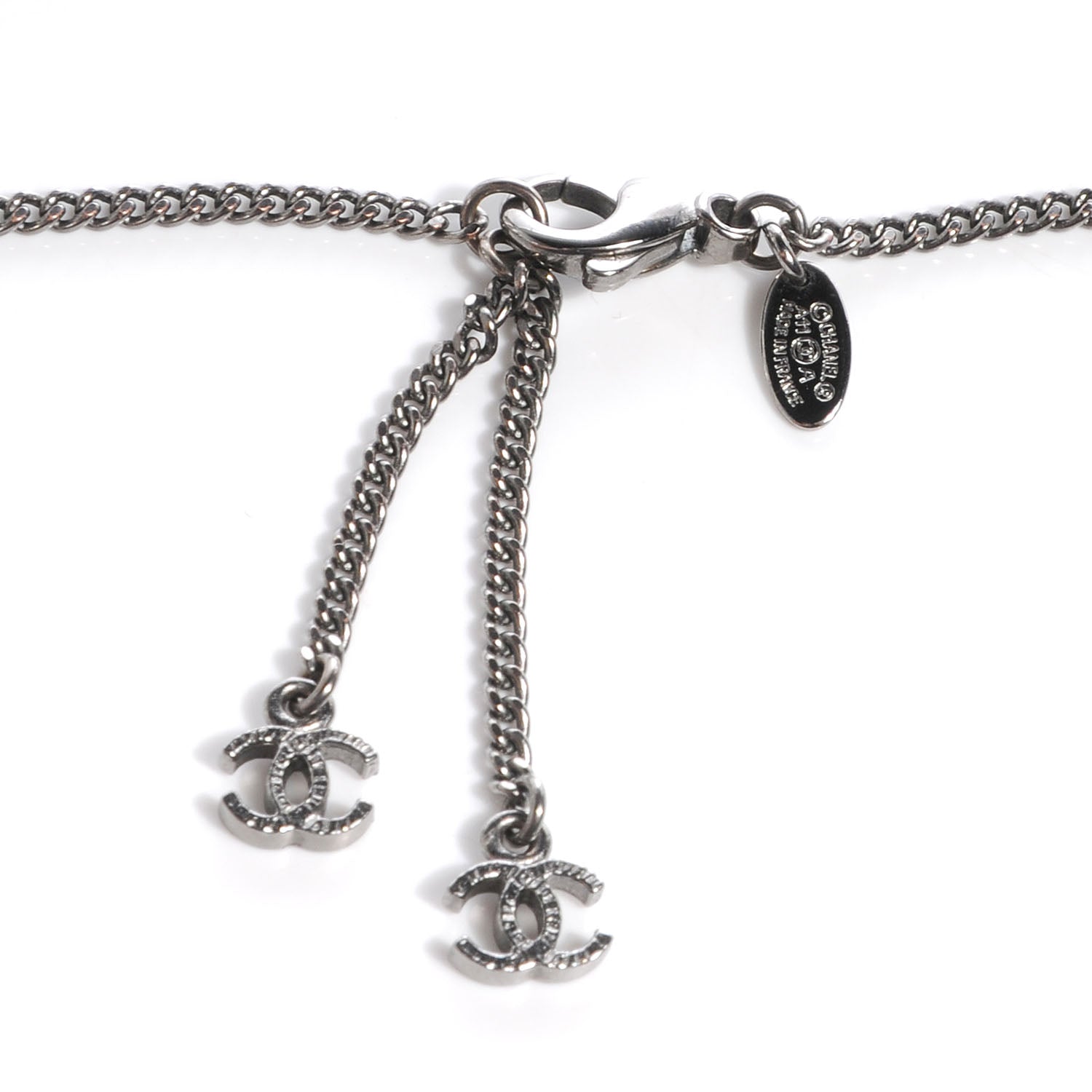 Chanel Pearl Crystal CC Bead Necklace Silver 3 of 4