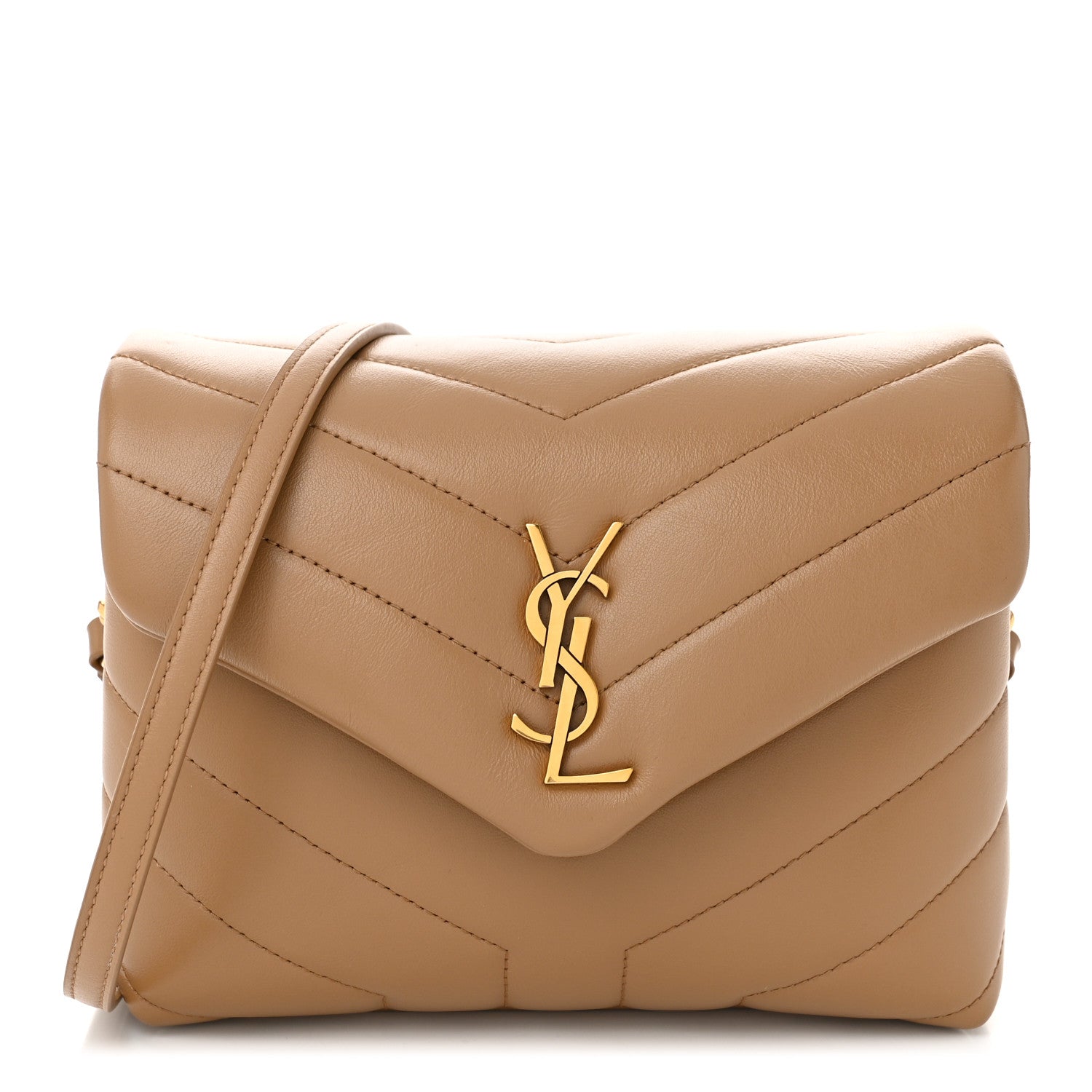 Saint Laurent Calfskin Y Quilted Monogram Toy Loulou Crossbody Bag Latte 1 of 10