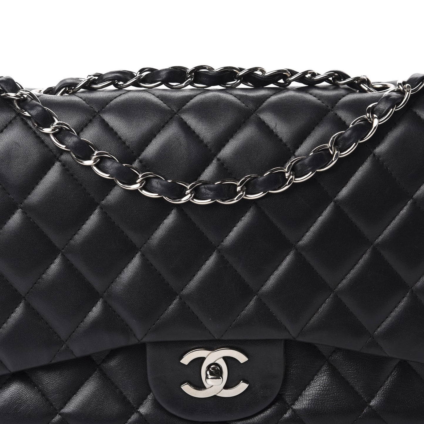 Lambskin Quilted Jumbo Single Flap Black