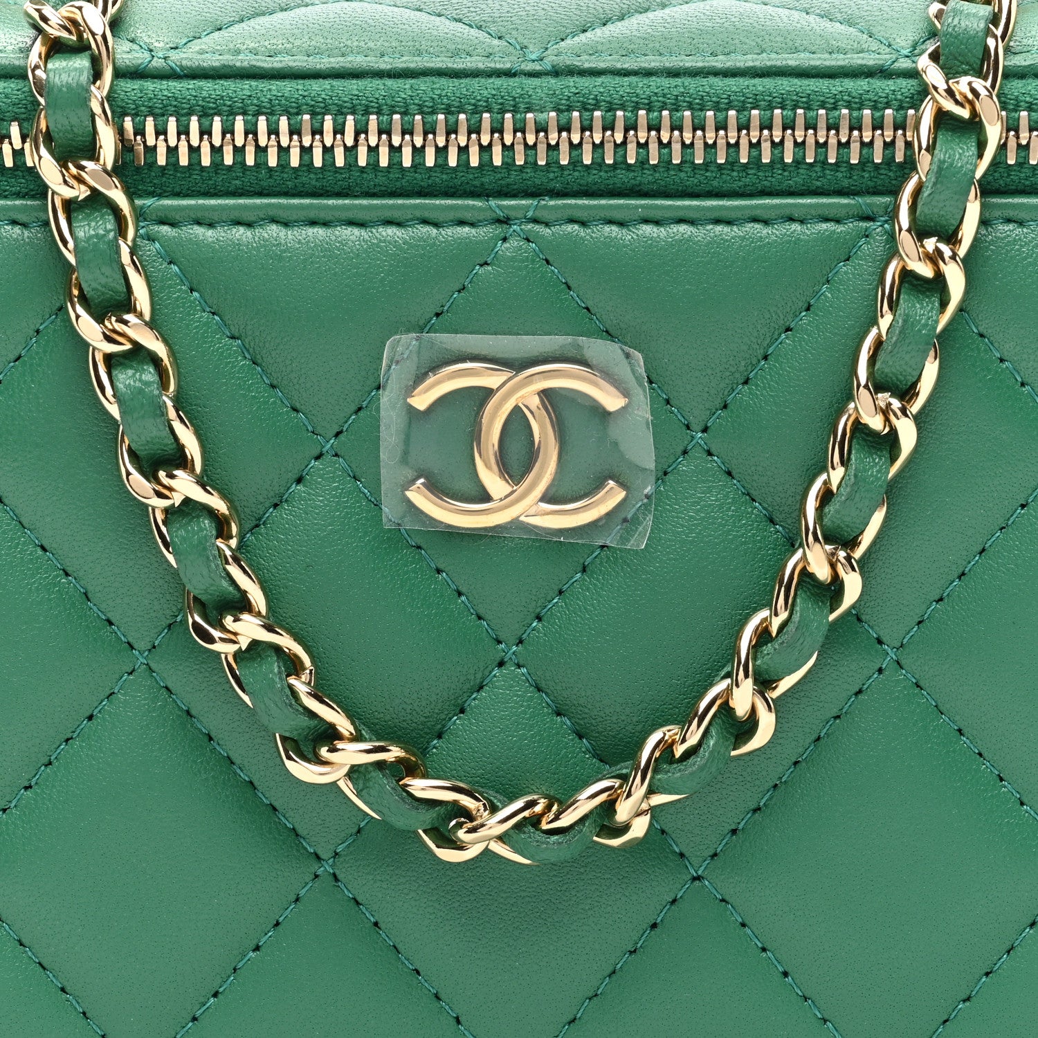 Chanel Lambskin Quilted Small Top Handle Vanity Case With Chain Green 9 of 11