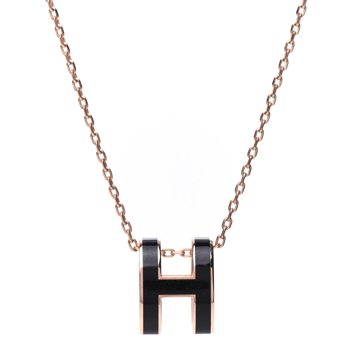 Lacquered Rose Gold Pop H Pendant Necklace Black