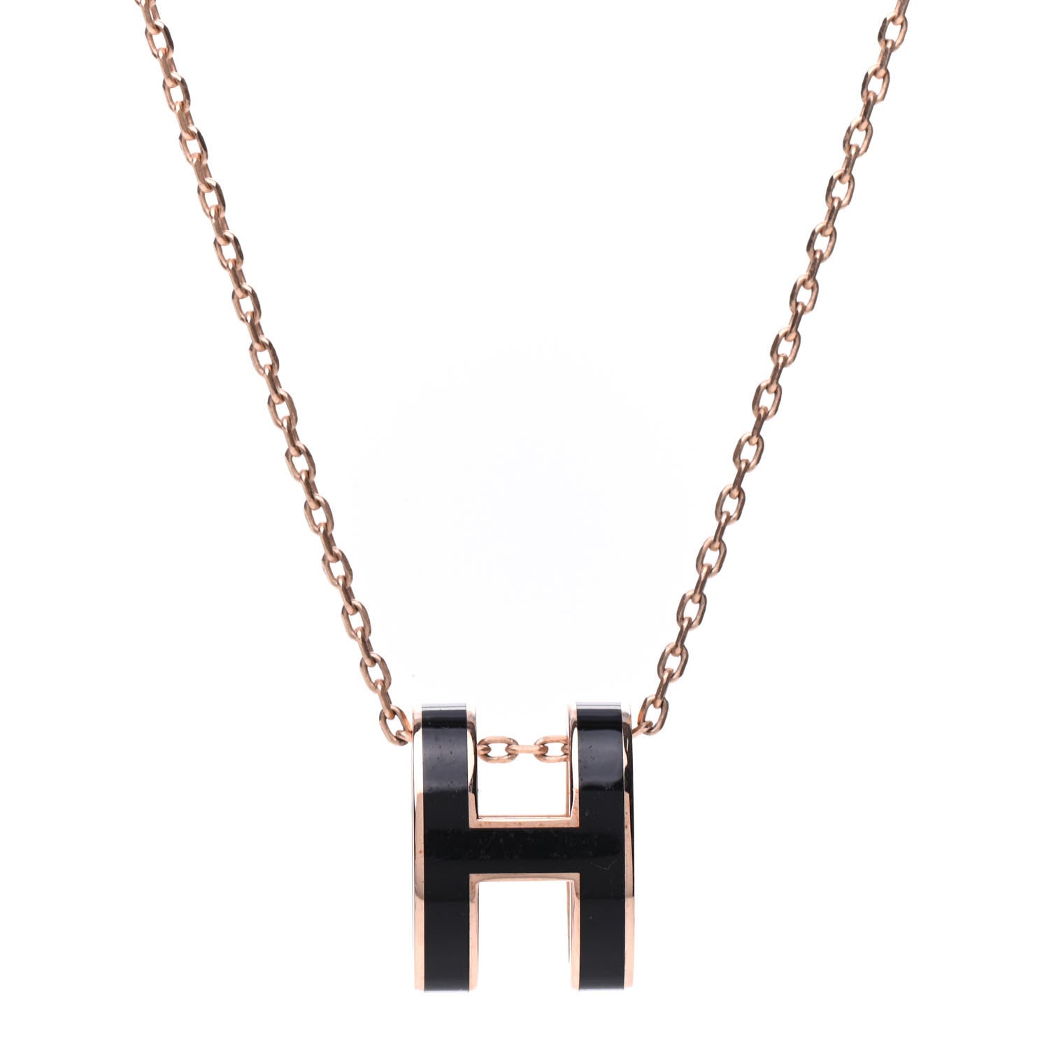 Hermes Lacquered Rose Gold Pop H Pendant Necklace Black 4 of 6