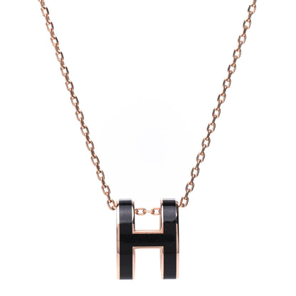 Hermes Lacquered Rose Gold Pop H Pendant Necklace Black 4 of 6