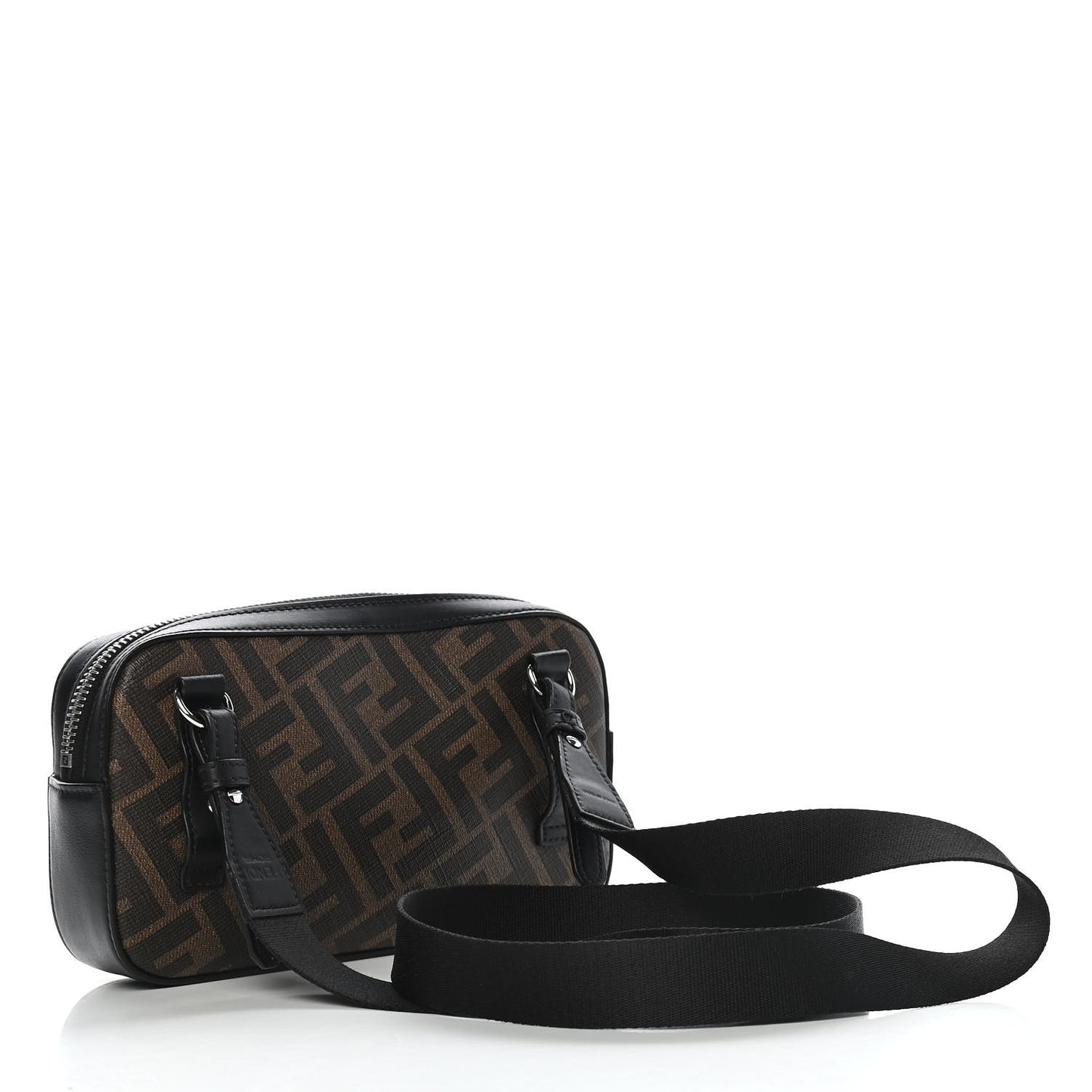 Glazed Fabric Vitello Liberty FF 1974 Diagonal Small Camera Case Tobacco Rosso Black