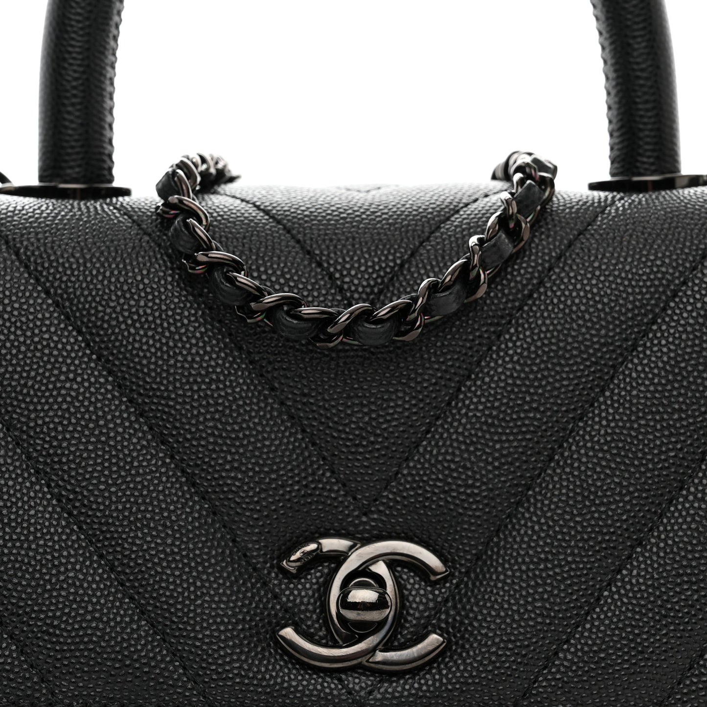 Caviar Chevron Quilted Mini Coco Handle Flap So Black