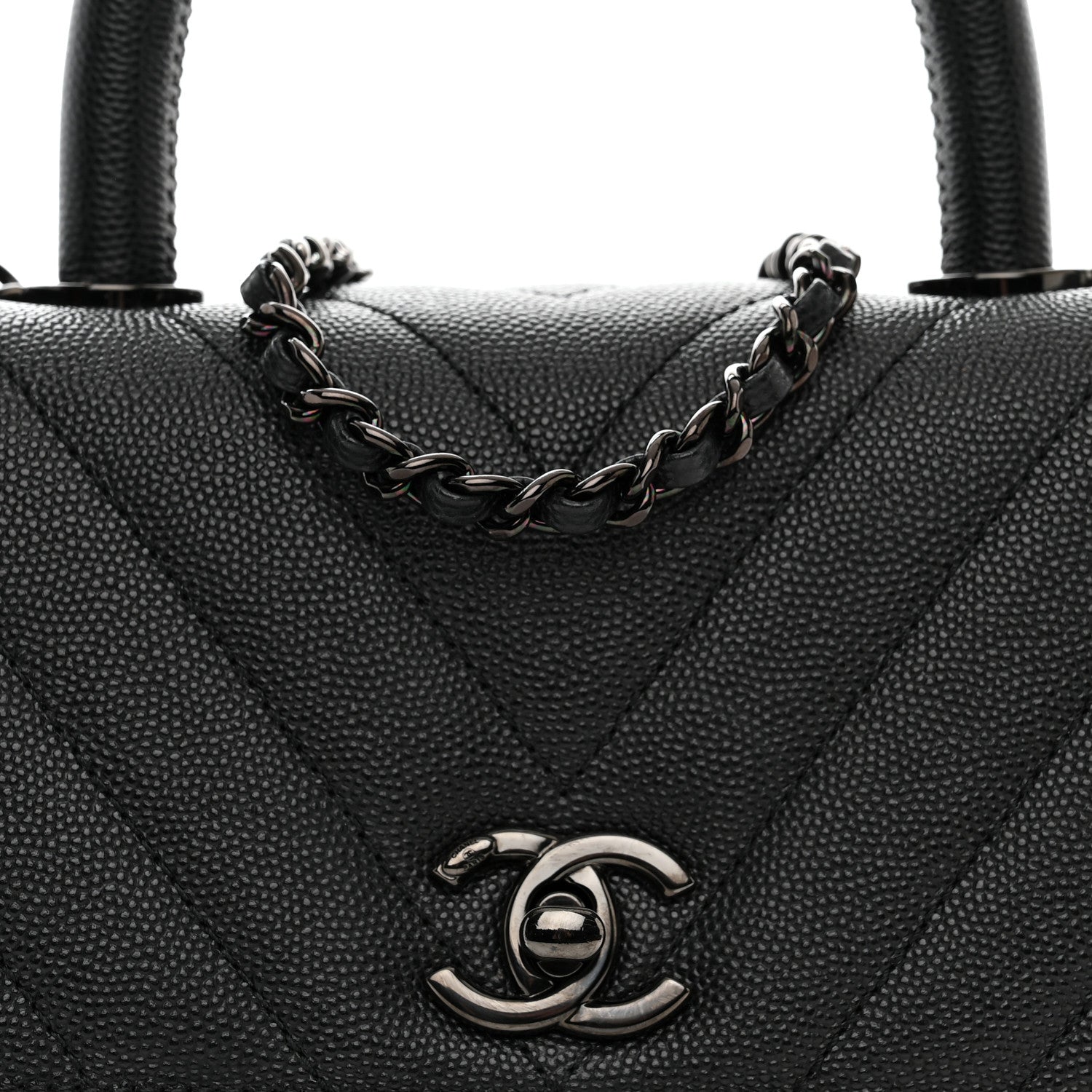 Chanel Caviar Chevron Quilted Mini Coco Handle Flap So Black 8 of 11