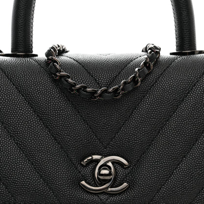 Chanel Caviar Chevron Quilted Mini Coco Handle Flap So Black 8 of 11