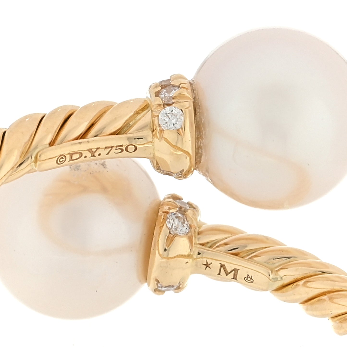 18K Yellow Gold Diamond Pearl 7.5mm Solari Bypass Ring 51 5.75