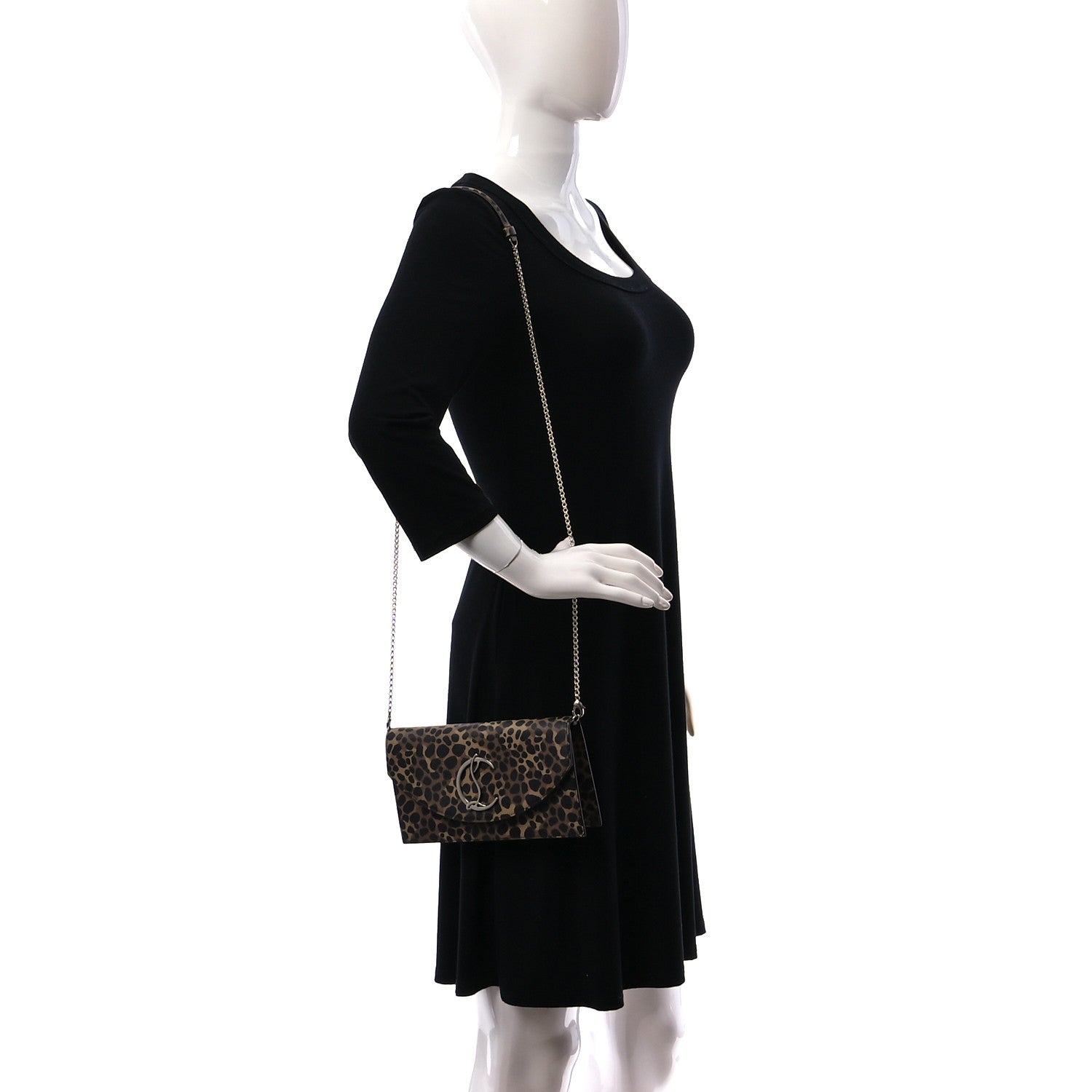 Christian Louboutin Metallic Calfskin Leopard Print Loubi54 Crossbody Clutch Gold 2 of 8