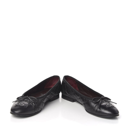 Chanel Aged Calfskin Quilted Cap Toe Ballerina Flats 36 Black 5 of 11
