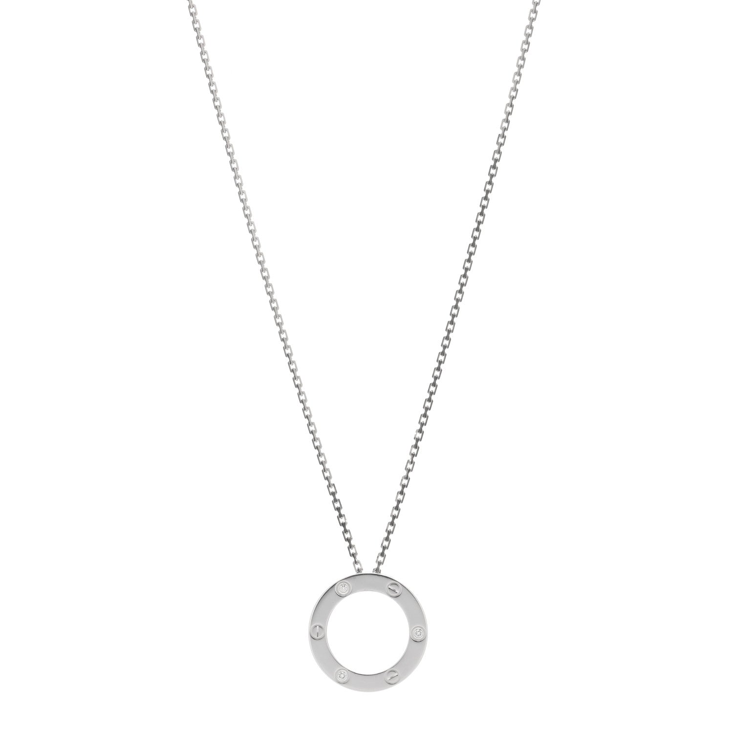 Cartier 18K White Gold 3 Diamonds LOVE Pendant Necklace 1 of 5
