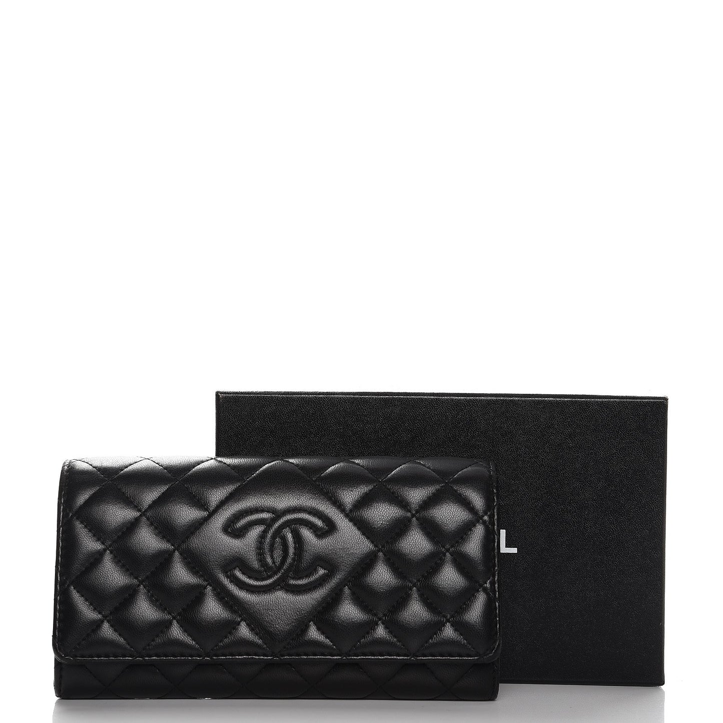 Lambskin Quilted Large Diamond CC Flap Wallet Black