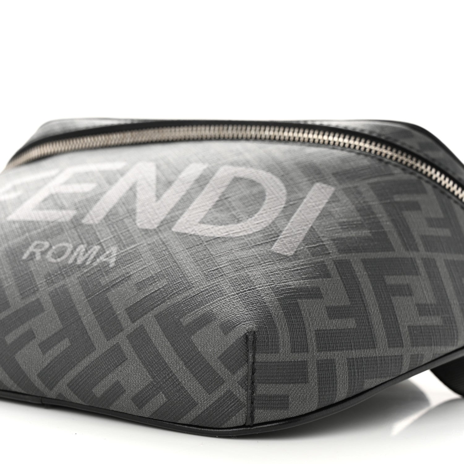 Fendi Shiny Glazed Fabric Vitello Cover FF 1974 Logo Belt Bag Black 10 of 10