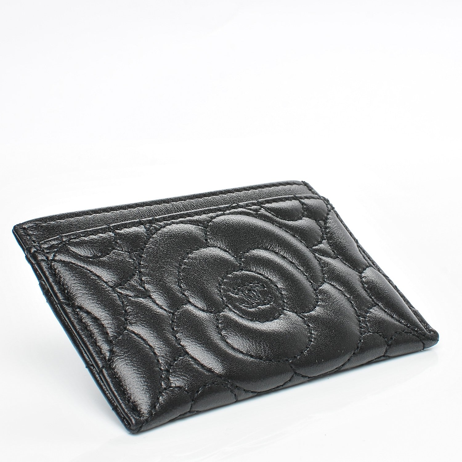 Chanel Lambskin Camellia Stitched Card Holder Black 4 of 8