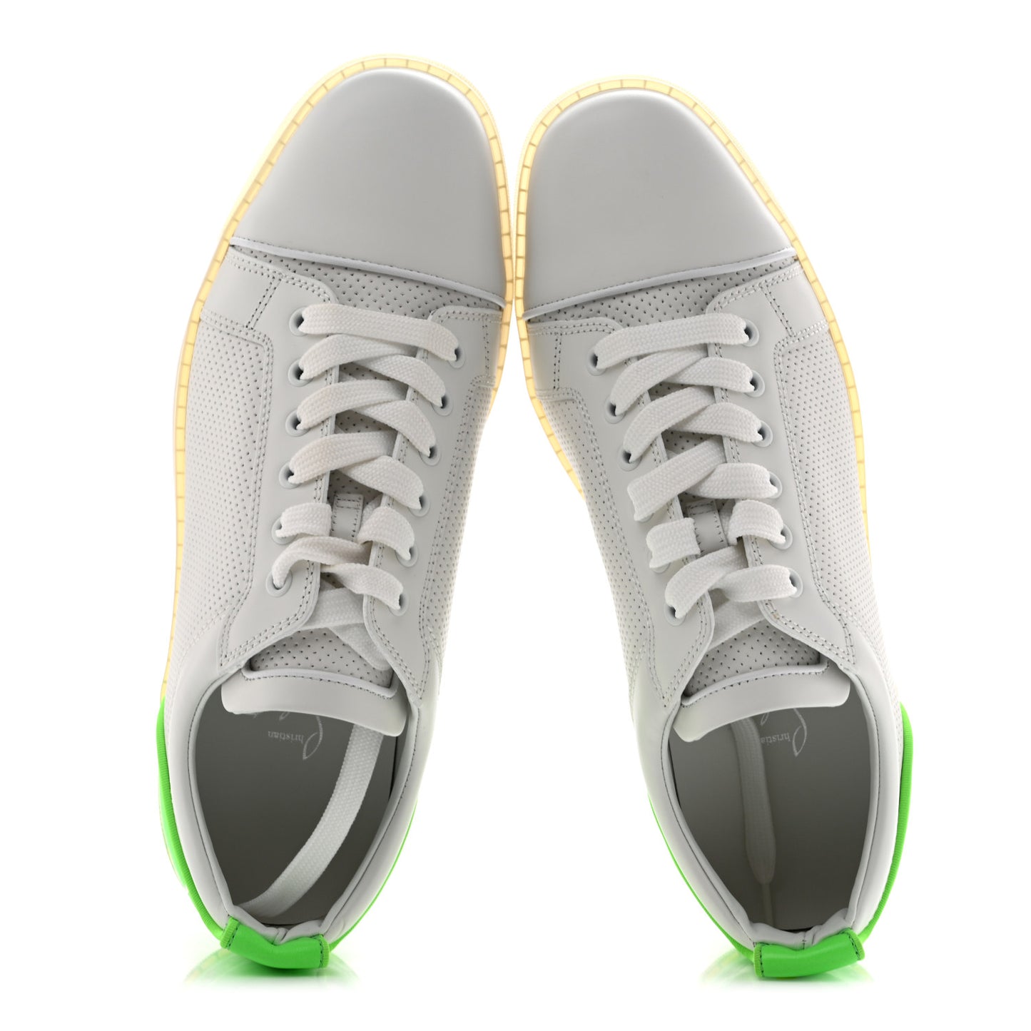 Calfskin Perforated Mens Fun Louis Junior Flat Sneakers  41.5 White Fluo Green