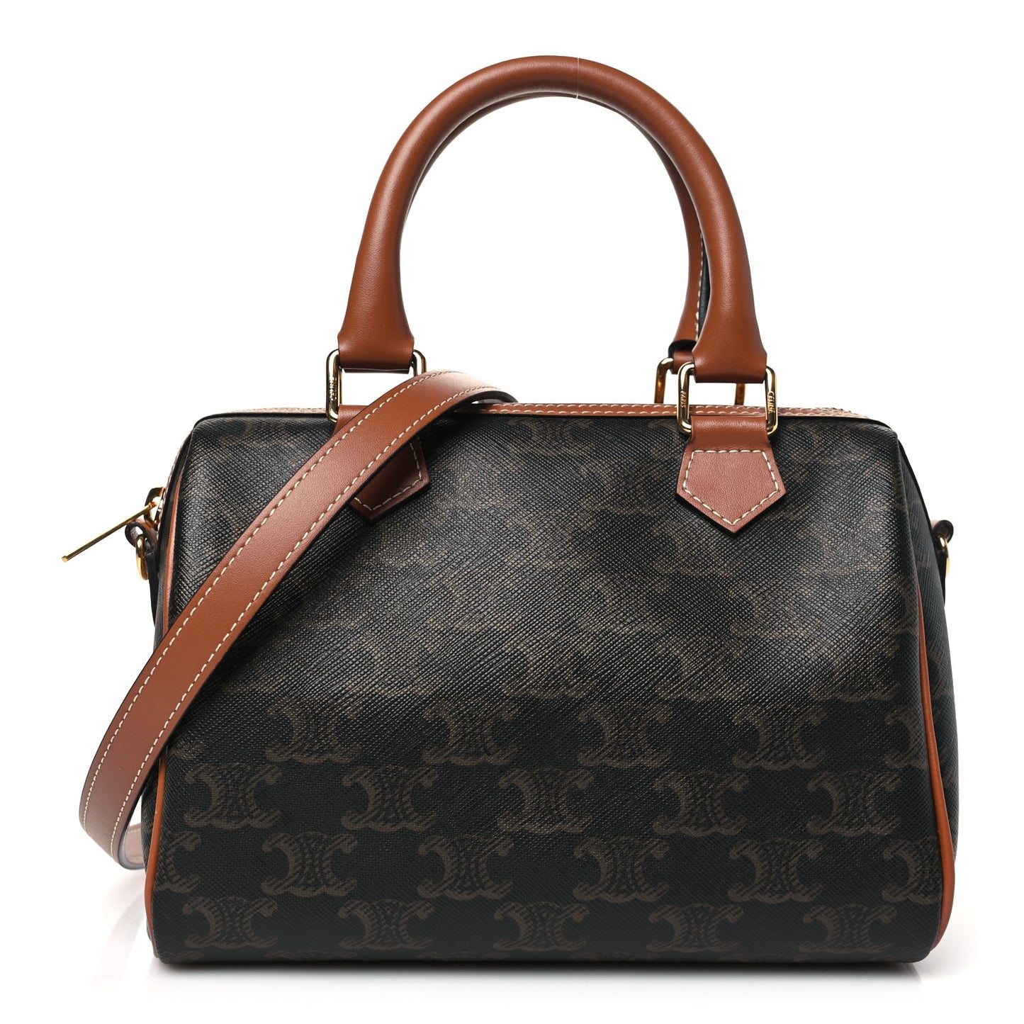 Triomphe Canvas Calfskin Small Boston Bag Tan