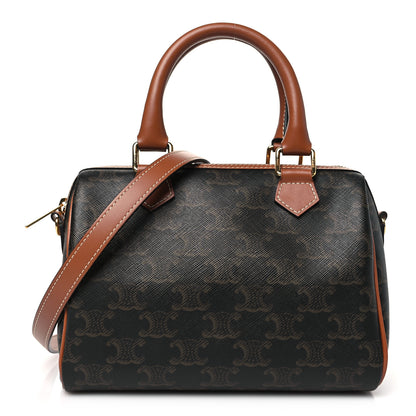 Celine Triomphe Canvas Calfskin Small Boston Bag Tan 1 of 10