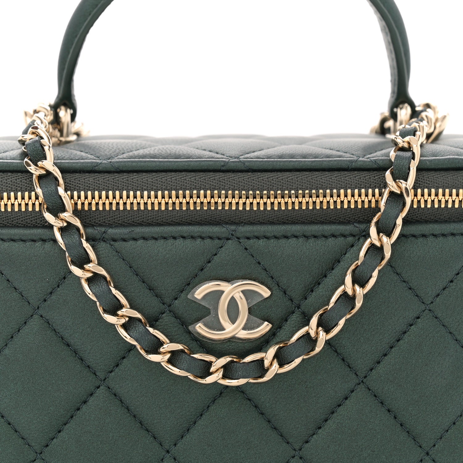 Chanel Iridescent Lambskin Quilted Small Top Handle Vanity Case With Chain Green 8 of 11