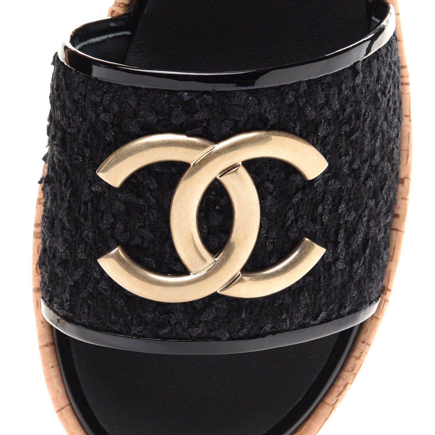 Tweed Cork CC Chain Mule Sandal 39.5 Black