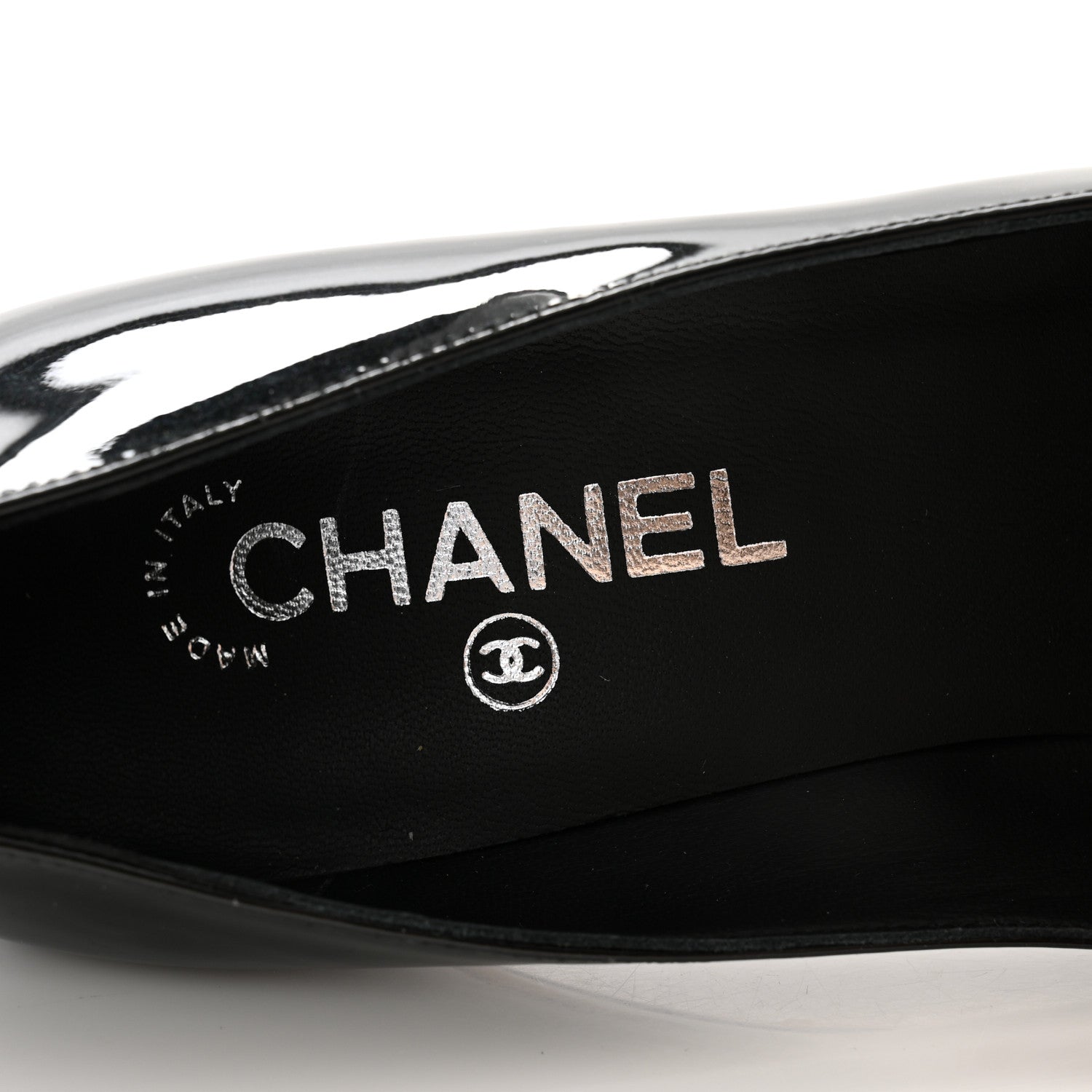 Chanel Patent Silver Cap Toe CC Pumps 39.5 Black 7 of 10