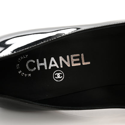 Chanel Patent Silver Cap Toe CC Pumps 39.5 Black 7 of 10