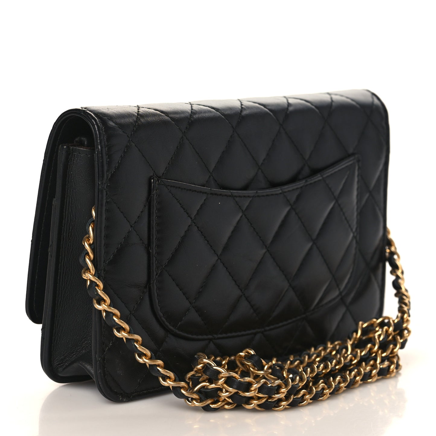 Aged Calfskin Quilted Lucky Charms 2.55 Reissue Wallet On Chain WOC Black