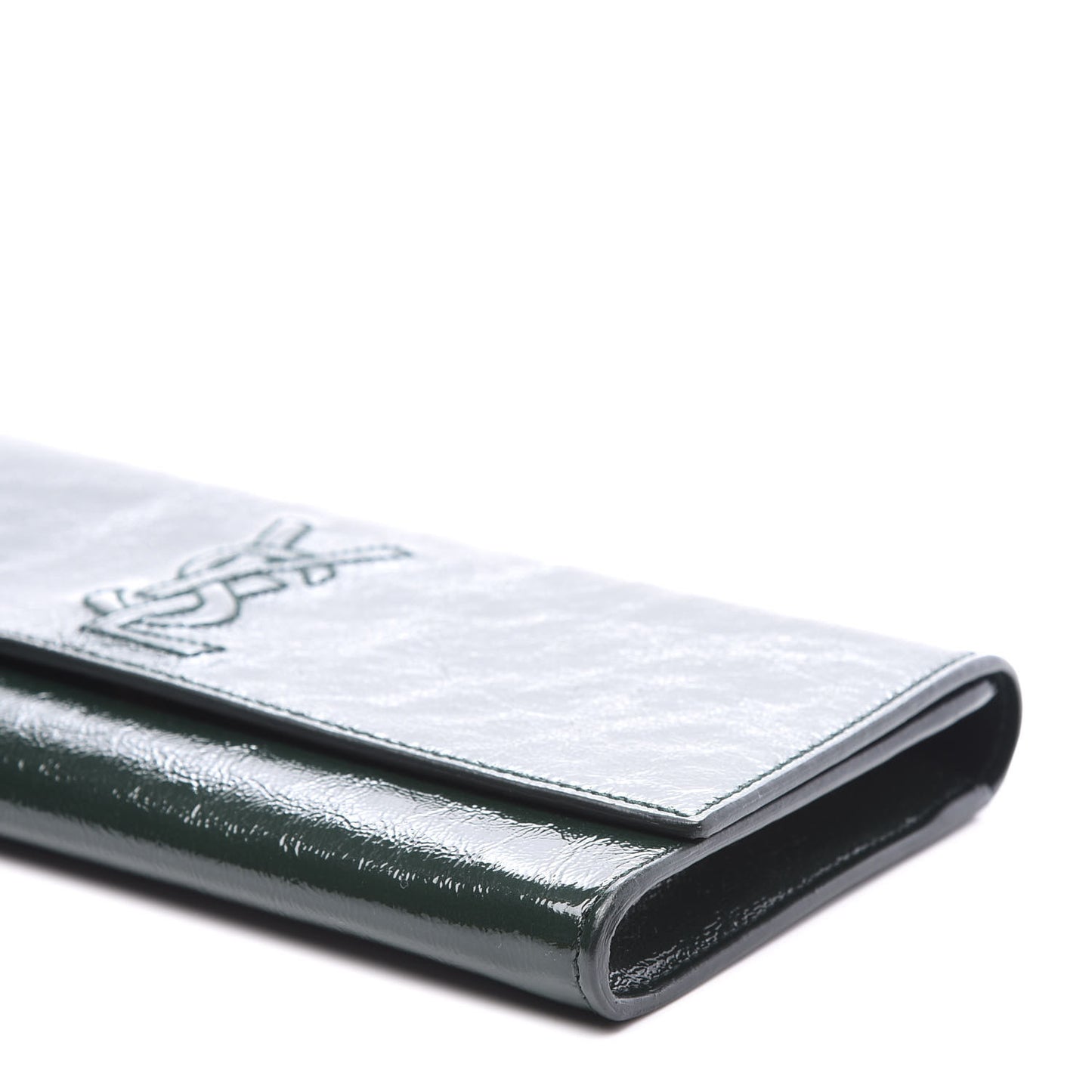 Textured Patent Belle de Jour Clutch Tartan Green