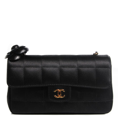 Chanel Satin Chocolate Bar Quilted Camellia Rectangular Mini Flap Black 1 of 7