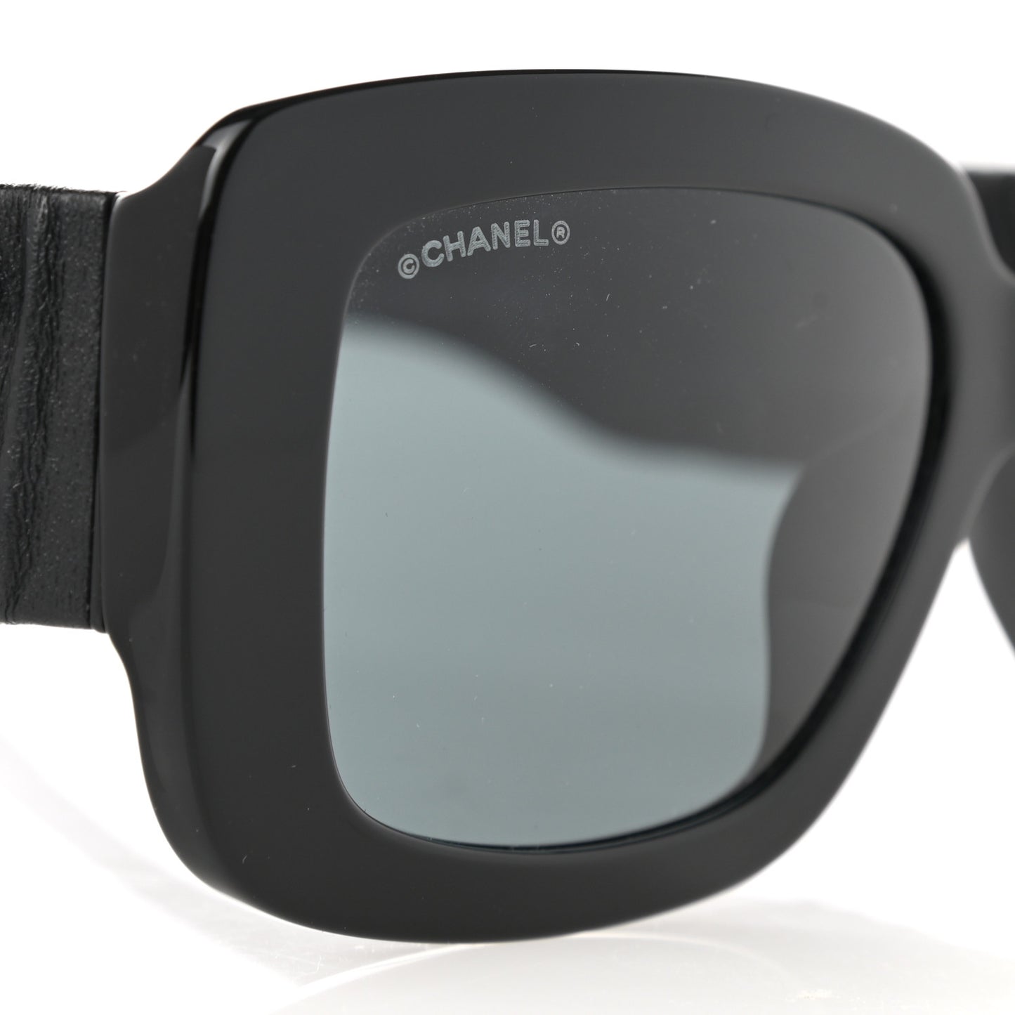 Acetate Calfskin Polarized Square Sunglasses 5473-Q-A Black