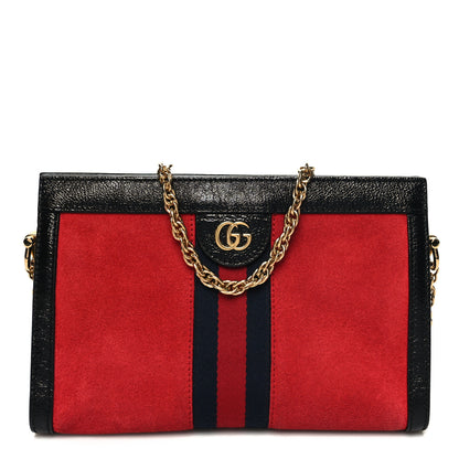 Gucci Suede Patent Web Small Ophidia Chain Shoulder Bag Hibiscus Red Black 1 of 11