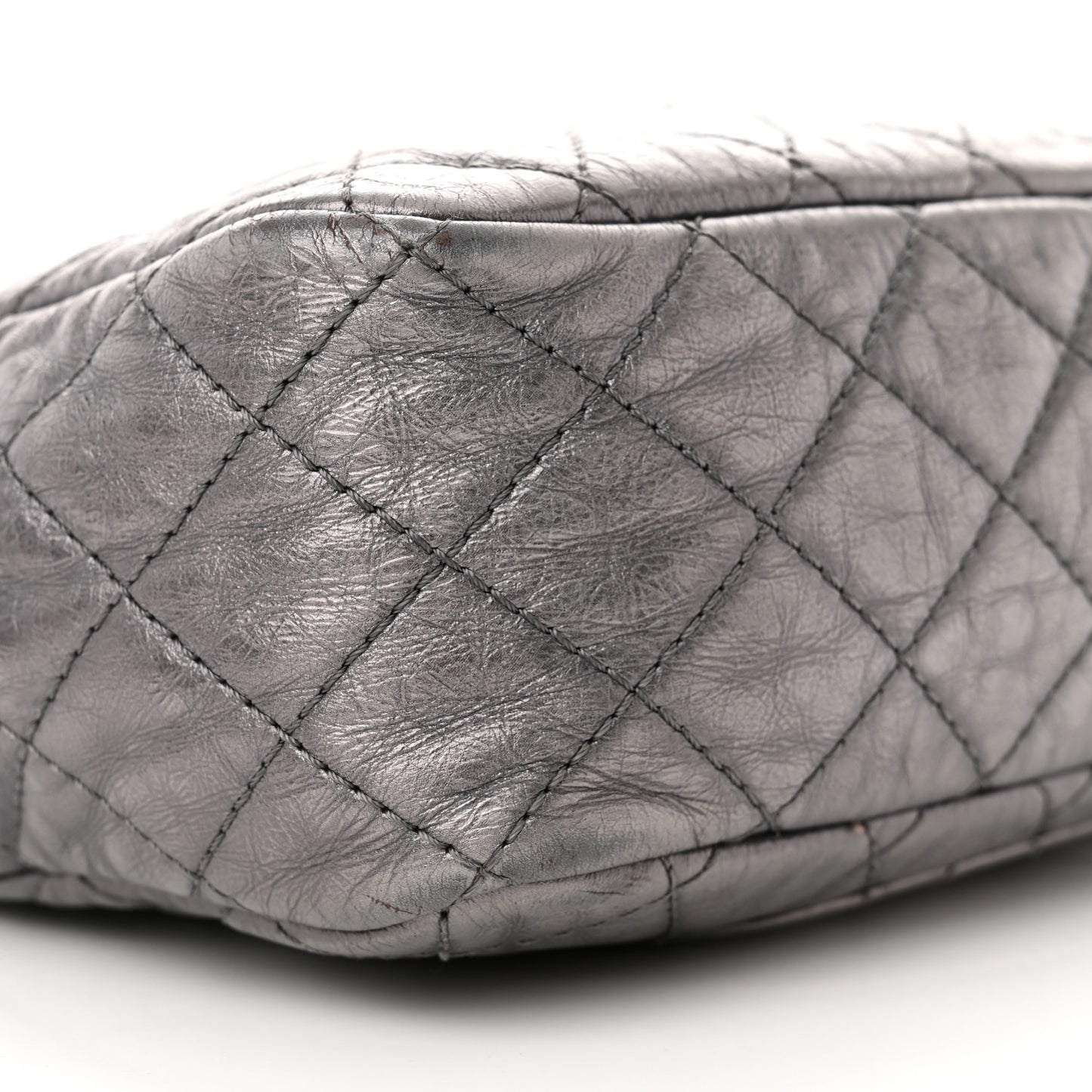 Metallic Aged Calfskin Quilted Medium Reissue Camera Case Dark Silver